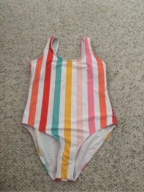 Kids Rainbow Stripe One-Piece Swimsuit - Pink, Yellow, Teal, Red